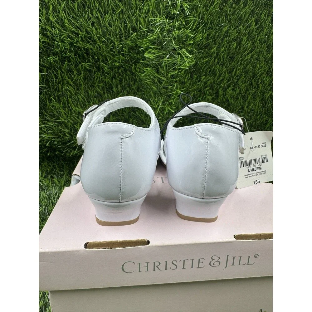 Christie And Jill Heaven Girls White Ankle Strap Mary Jane Dress Shoes Size 8M